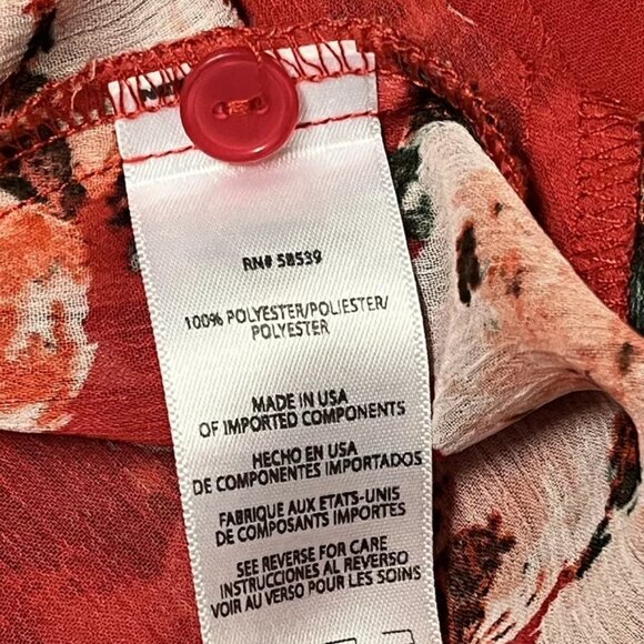 KUT From The Kloth Shirt Top L Roll Tab Sheer Colorful Floral Red Faux Wrap - Picture 7 of 8
